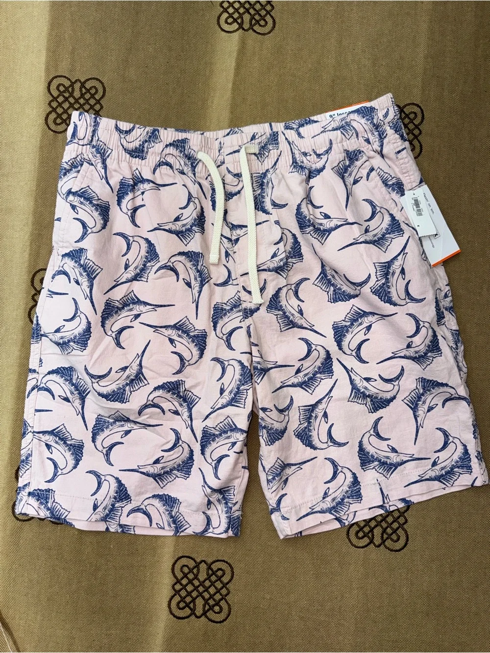 Old Navy NWT! Men'S Pink Marlin Fish Print Shorts Chino Elastic Waist Drawstring